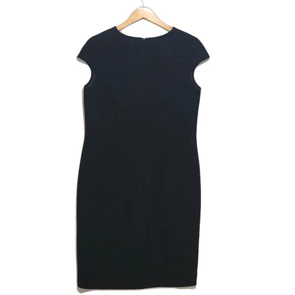 Faconnable Wool Cashmere V Neck Short Sleeve Black Midi Sheath Dress Size 14 - Picture 7 of 15